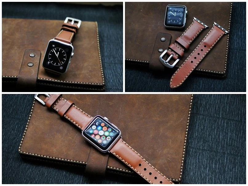 AWBF90-D60-GOLD handgefertigt Vintage Leder Uhrenarmband incl. Lugs Adapter für Apple Watch 1 und 2 (oder Apple Watch Sport) 42mm oder 38mm – Bild 3